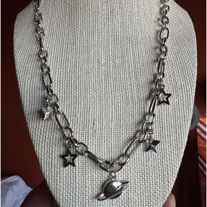 Saturn & Stars Silver Space Necklace